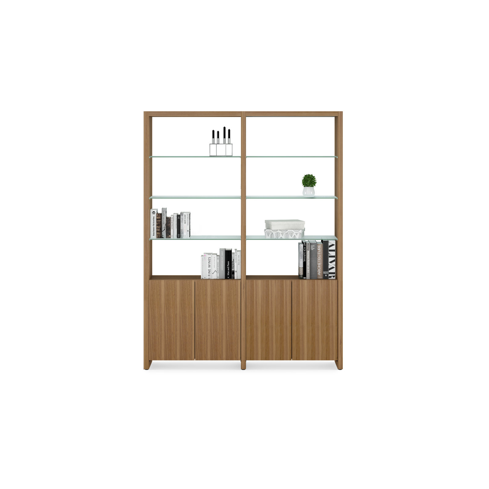 Linea Standard Bookcase, Natural Walnut, 2, 83.75" H x 65" W x 14" D