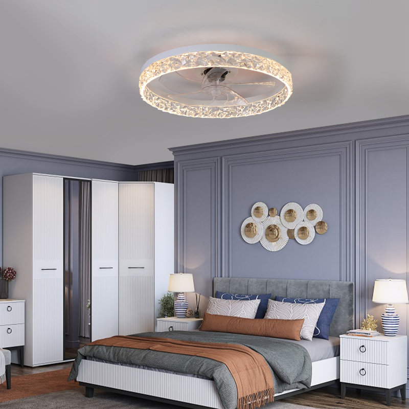 Ventilateur de plafond moderne en acrylique avec télécommande, lustre à DEL à intensité variable 19,7 po à 6 vitesses (blanc)