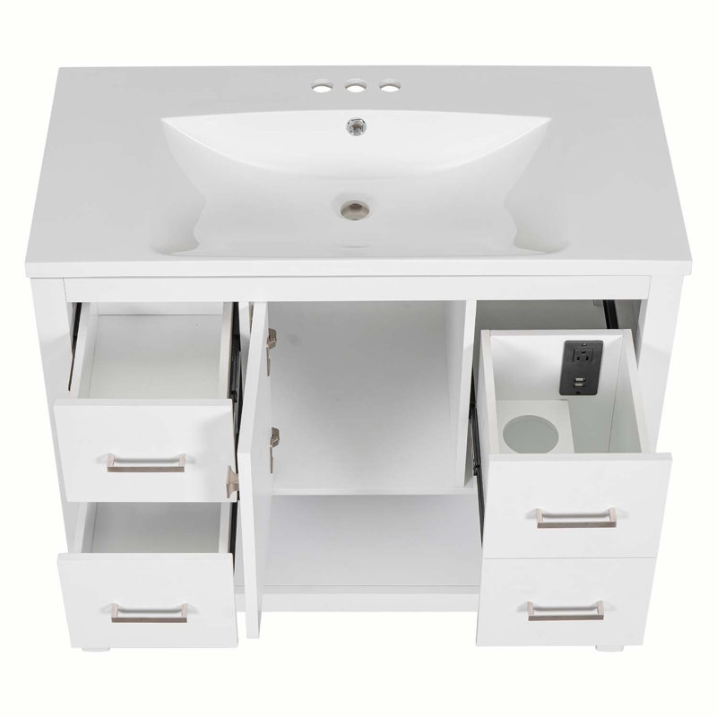 Meuble-lavabo sur pied simple 36 po avec plateau en bois massif Gafnit