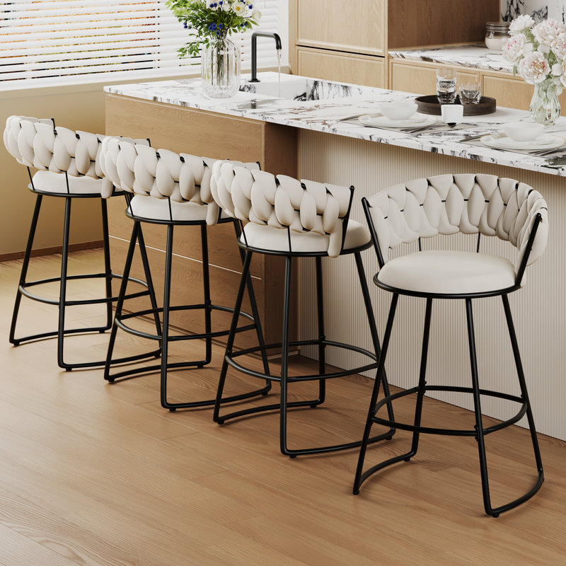 Upholstered Counter Stool With Metal Frame, Beige, Counter Stool (24" Seat Height)