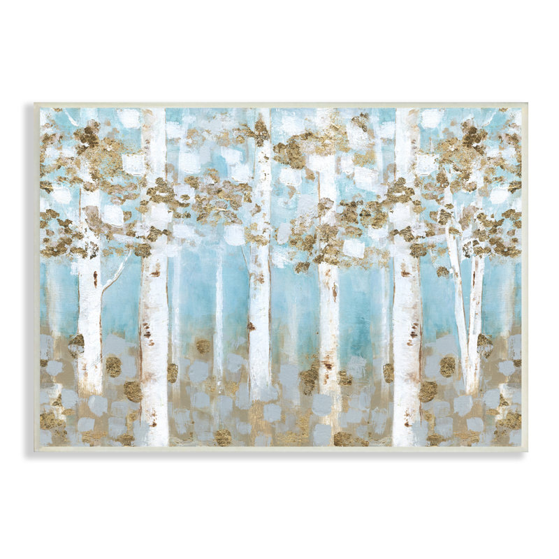 Spring Birch Tree Forest Soft Blue Contemporary Landscape Wood Wall Art