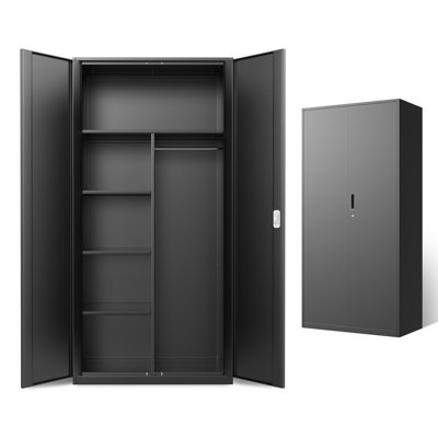 72" Lockable Heavy Duty Metal Storage Cabinet W/ Hanging Rod&Shelves