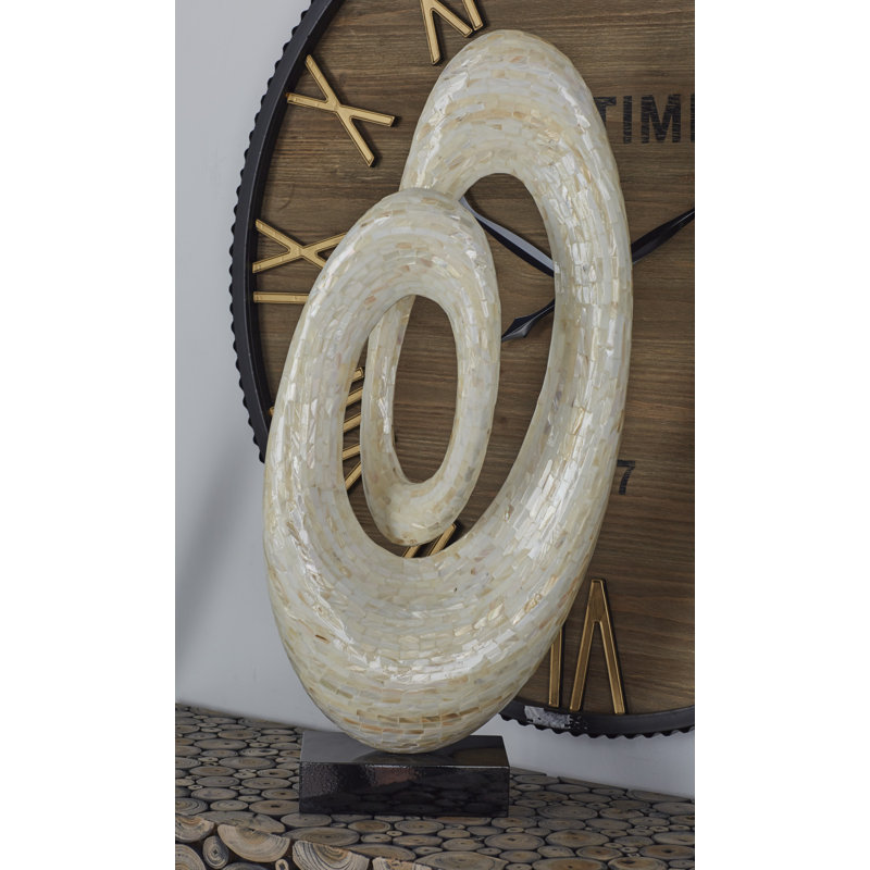 Sculpture décorative abstraite en nacre avec base noire, Blanc
