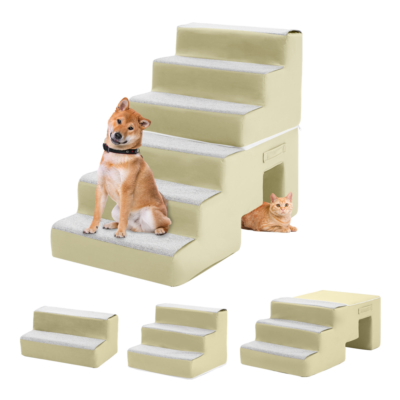 Portable Pet Stairs 3 Steps for Small Dog Cat Pet Ramp Ladder Plastic Frame  Step
