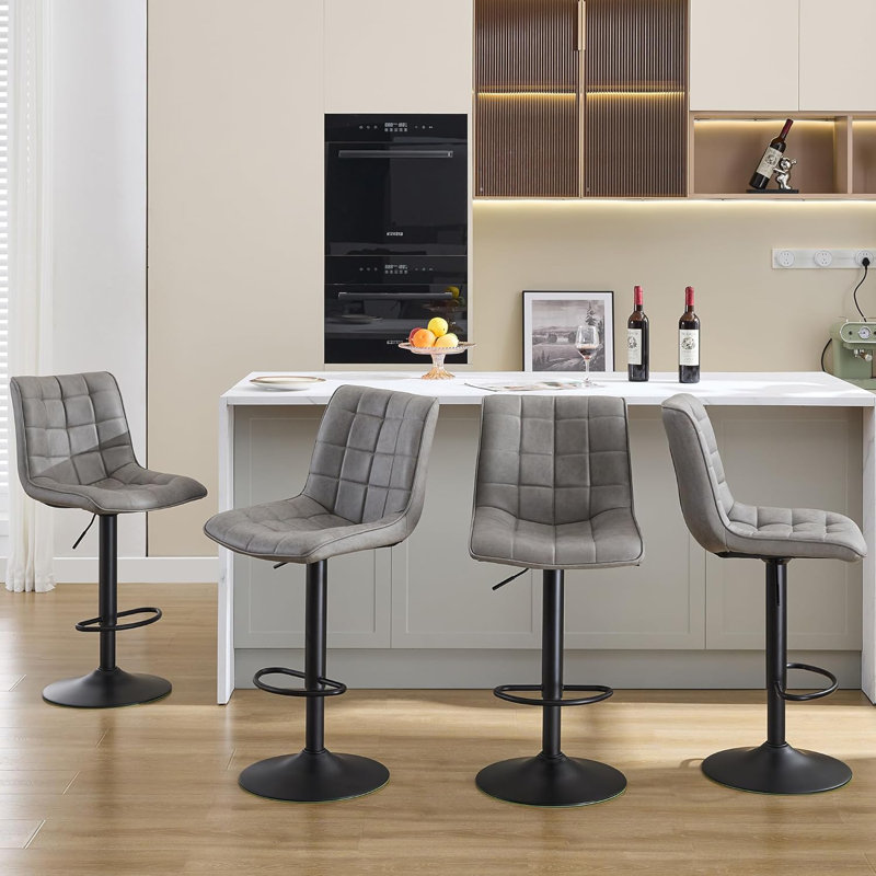 Tabouret de bar pivotant à hauteur réglable avec dossier pour îlot de cuisine, Gris, 4