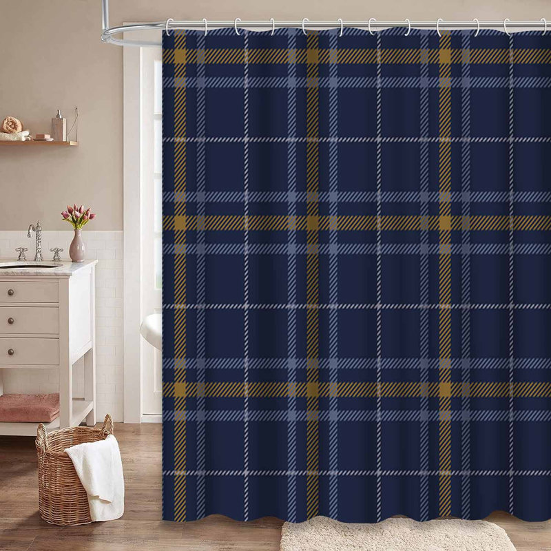 Rideau de douche écossais bleu clair avec 12 crochets Tartan, L 72 po x l 72 po