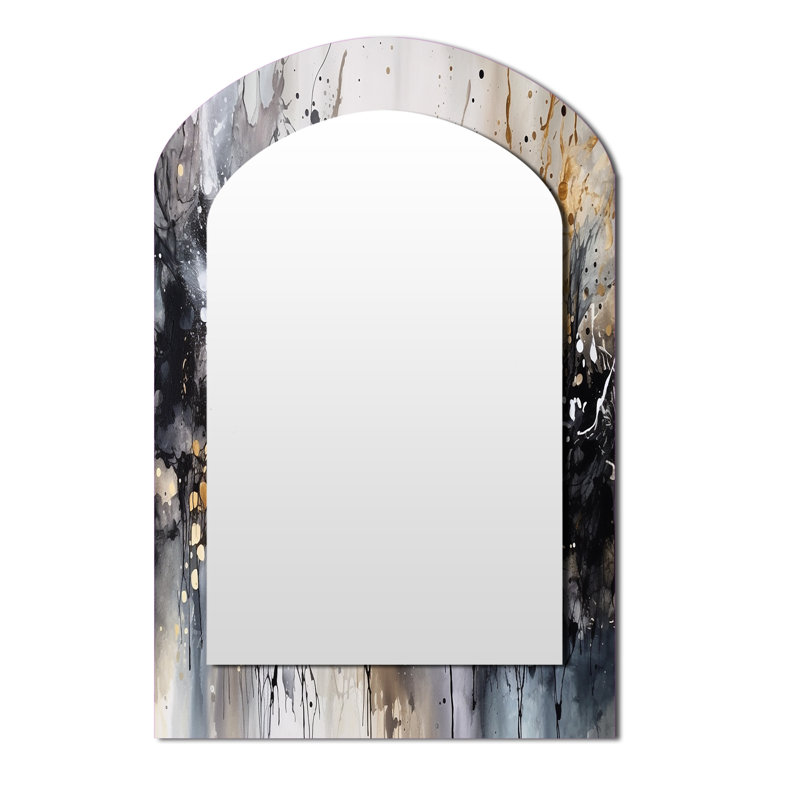 Miroir mural gris doré délicat à coups de pinceau abstraits III, 34 po x 25 po
