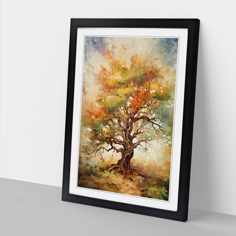 Oak Tree Gestural No.2 - Single Picture Frame Print on Wood, Black, 34cm H x 25cm W x 2cm D