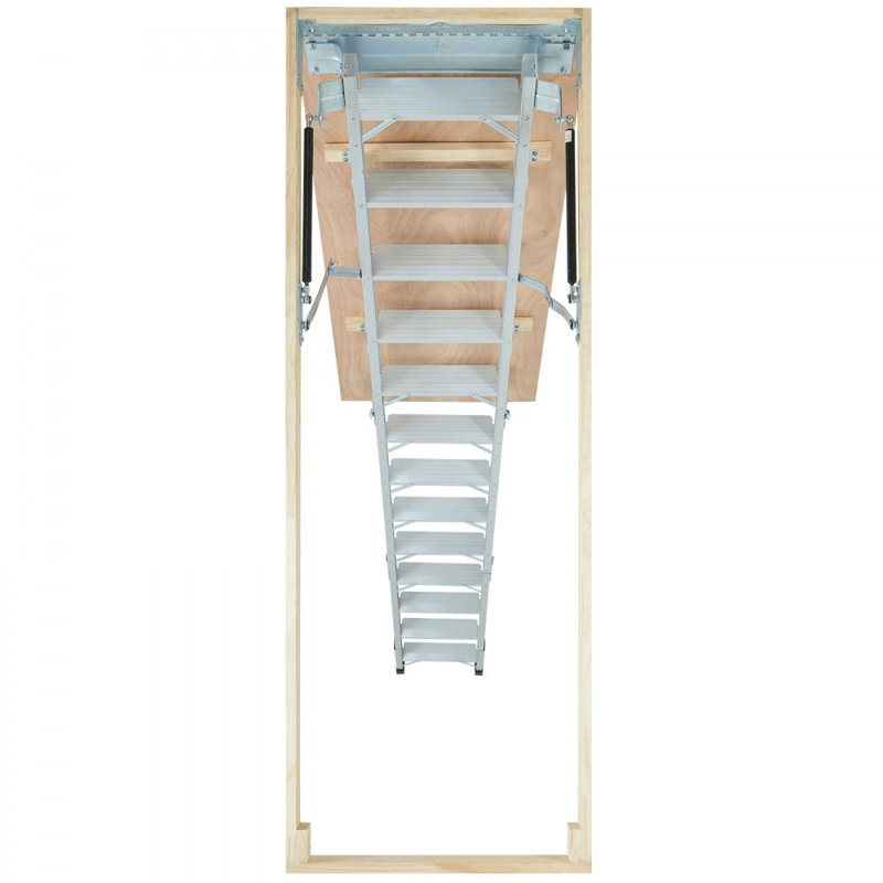 Échelle de grenier pliable, capacité de 350 livres, extension en aluminium multi-usages, légère et portable, convient aux plafonds de 9,5 pi à 12 pi, accès pratique à votre grenier standard