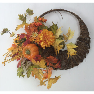 Couronne de polyuréthane d'automne 20 po feuillage et citrouille