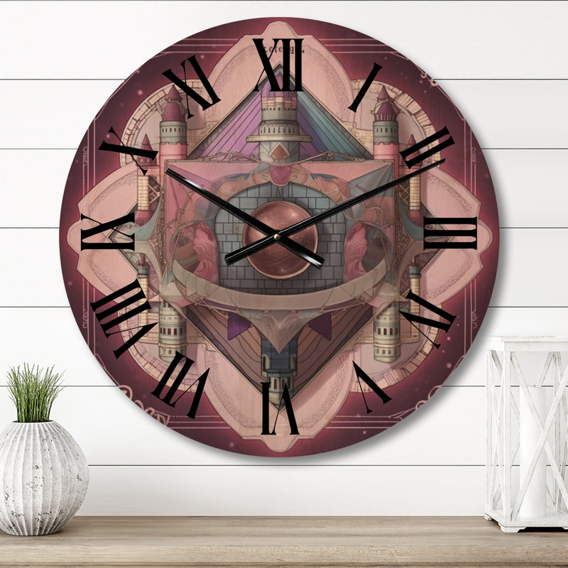 Healing Mystery Mandalain Retro Tones II - Modern Geometric Oversized Wood Wall Clock, Medium
