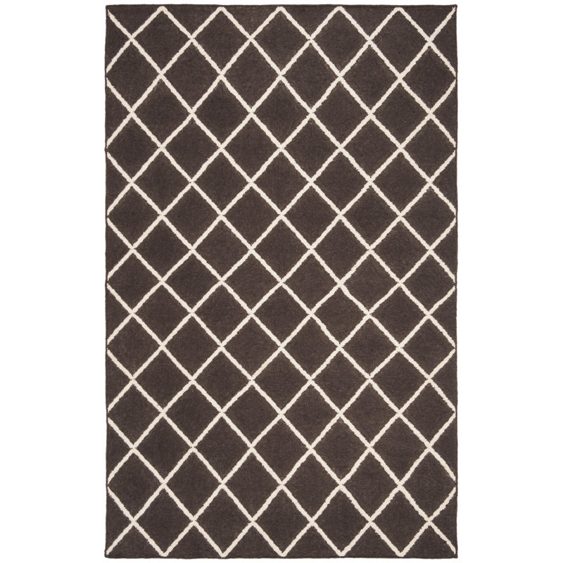 Mccall Hand Woven Flat Weave Wool/Cotton Geometric Rug in Brown/Ivory, Rectangle 3' x 5'