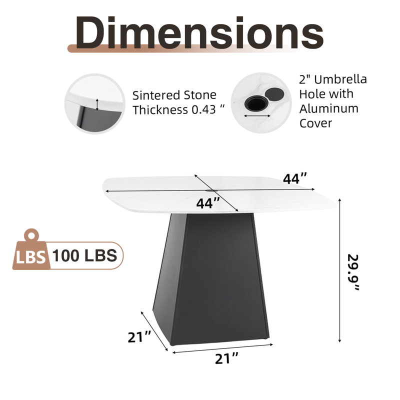 Table de salle à manger ronde pour 4 personnes 44 po avec trou pour parasol, White