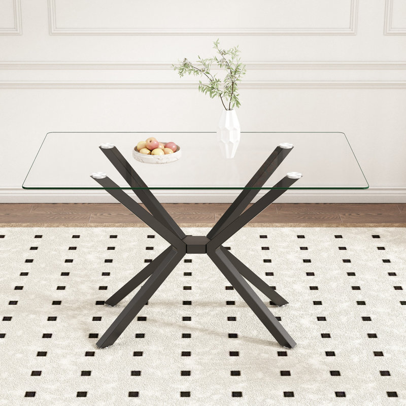 Table de salle à manger rectangulaire 47,24 "en verre trempé avec pieds en métal, Noir