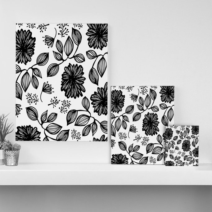 « noir flores », impression sur toile tendue, H 20 po x l 16 po x P 1,5 po