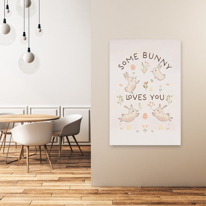 Cute Spring Bunnies Playful Whimsical Abstract Animal Nature Wall Art Print by Pictufy Studio IV - Wrapped Canvas Print