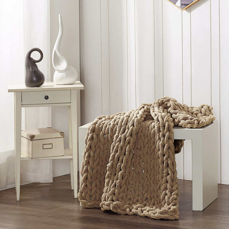 Reversible Baby Unisex Knitted Wool Throw - Mink 50"x40"