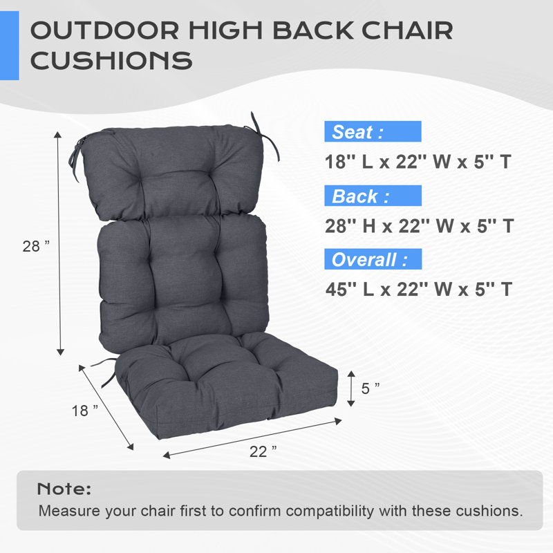  Outdoor Tufted High Back Cushions Patio Replacement Chair Cushion, Set of 2, Dark Gray
