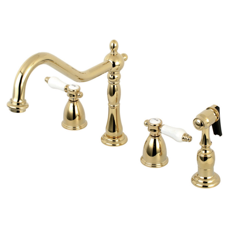 Robinet de cuisine à poignée double Kingston, Bronze huilé, Avec douchette latérale