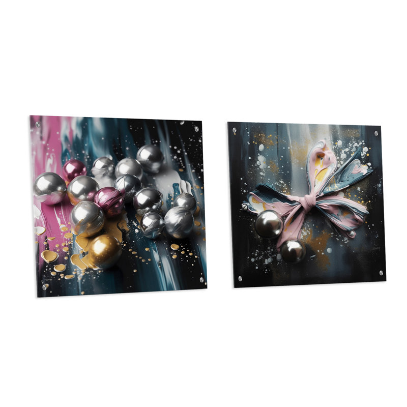 Glam rose et argent formes I, H 16 po x l 33 po