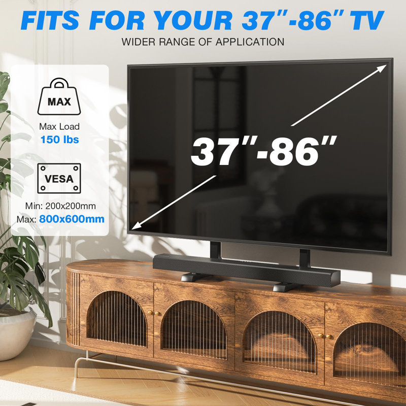 Black Adjustable Steel Table Top TV Stand with Cable Management