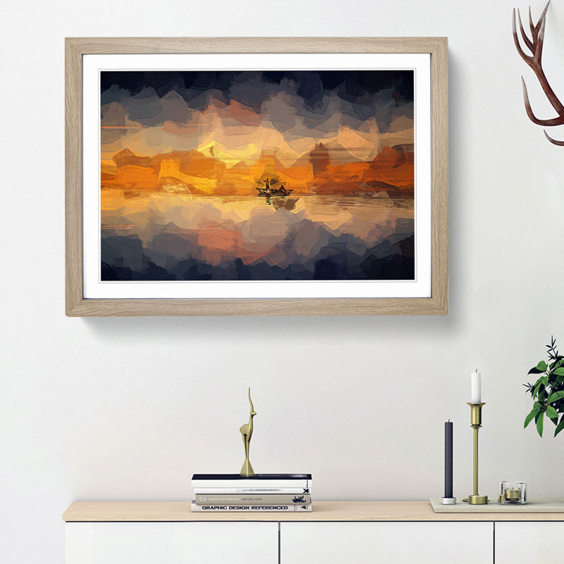 A Boat at Sunset in Abstract - Picture Frame Graphic Art Print, 36cm H x 48cm W x 2cm D, Oak Framed