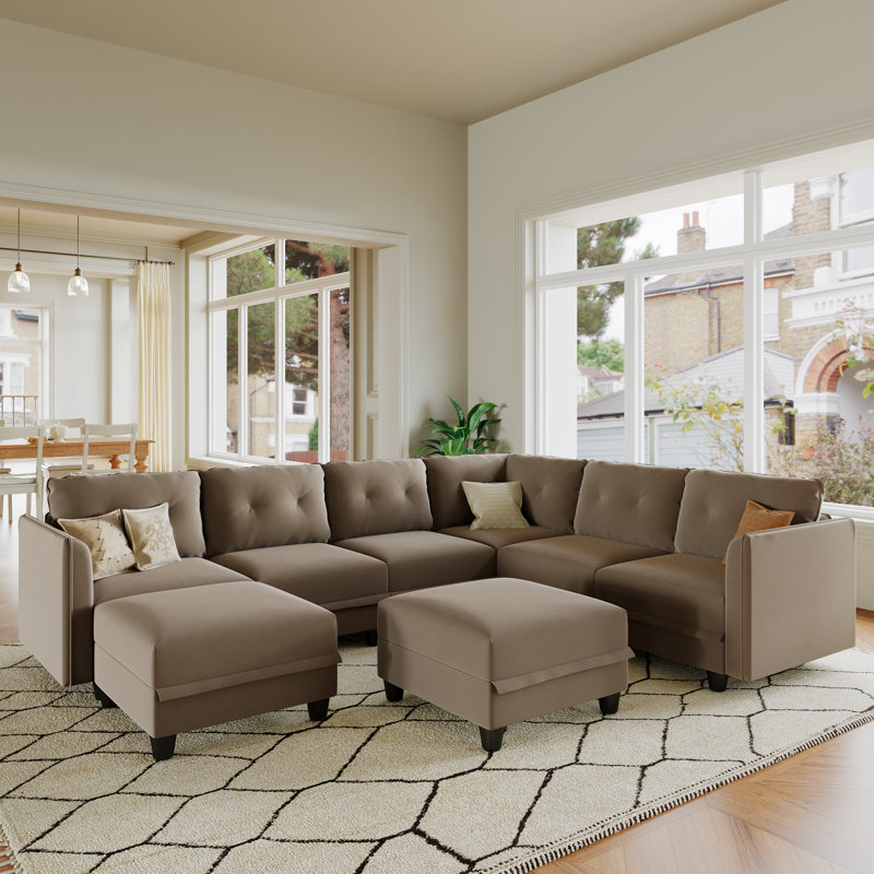 Tomario 8- Piece Upholstered U-Shaped Modular Sectional With Storage, Brown Polyester
