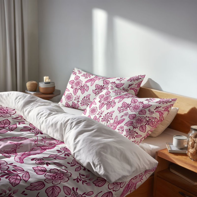 Ensemble d'édredon léger Bunny Toile, Rose, Édredon simple + 2 taies d'oreiller standard