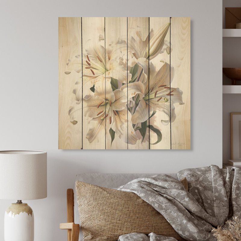 Lis Lily Blossom Ballet I - lys, art mural sur bois de pin naturel, H 36 po x l 36 po