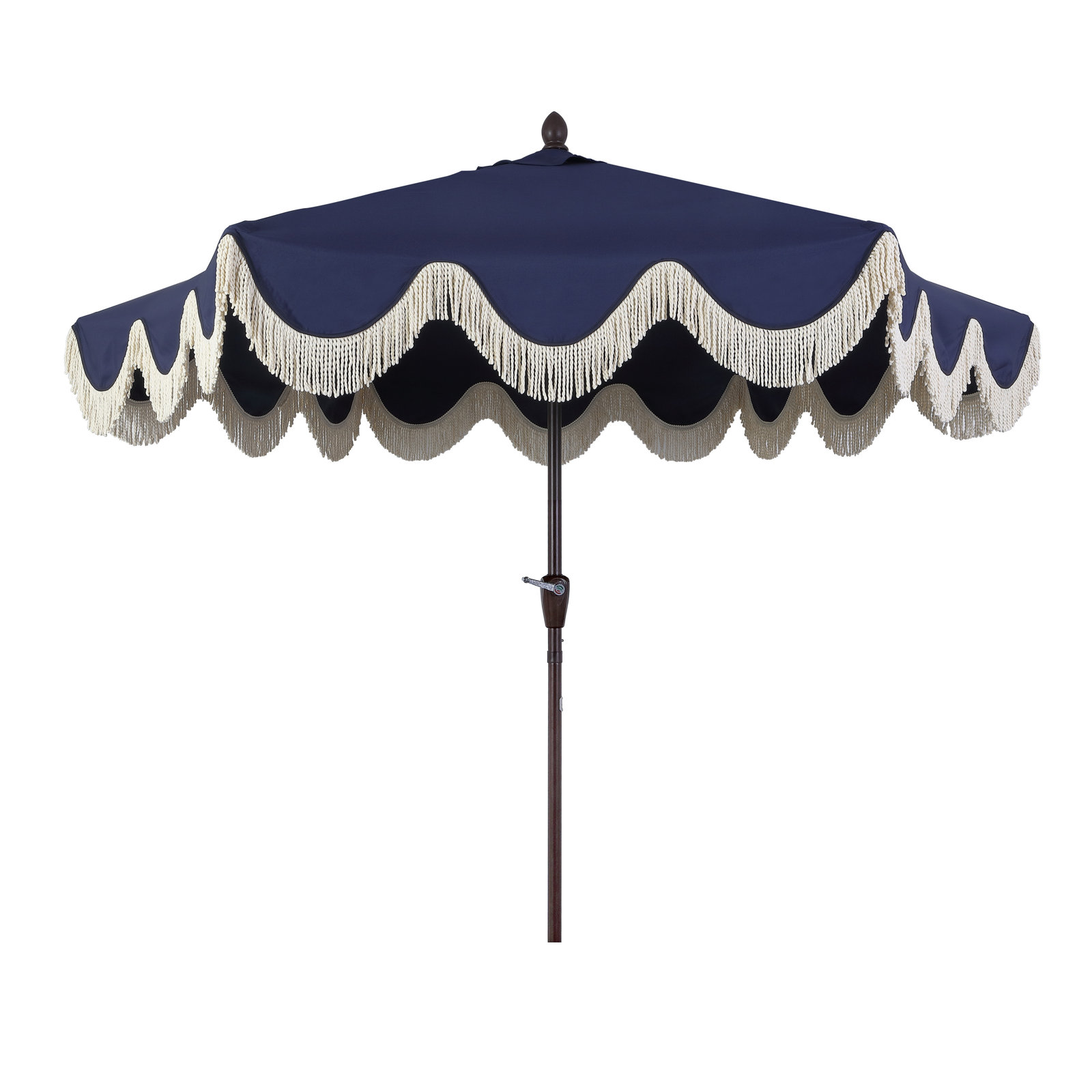 Teretha 9' Market Umbrella, Navy/White, Dark Brown