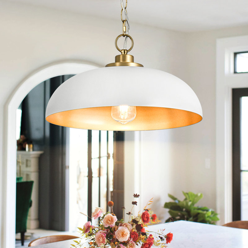 1-Light Minimalist Dome Pendant Light, White