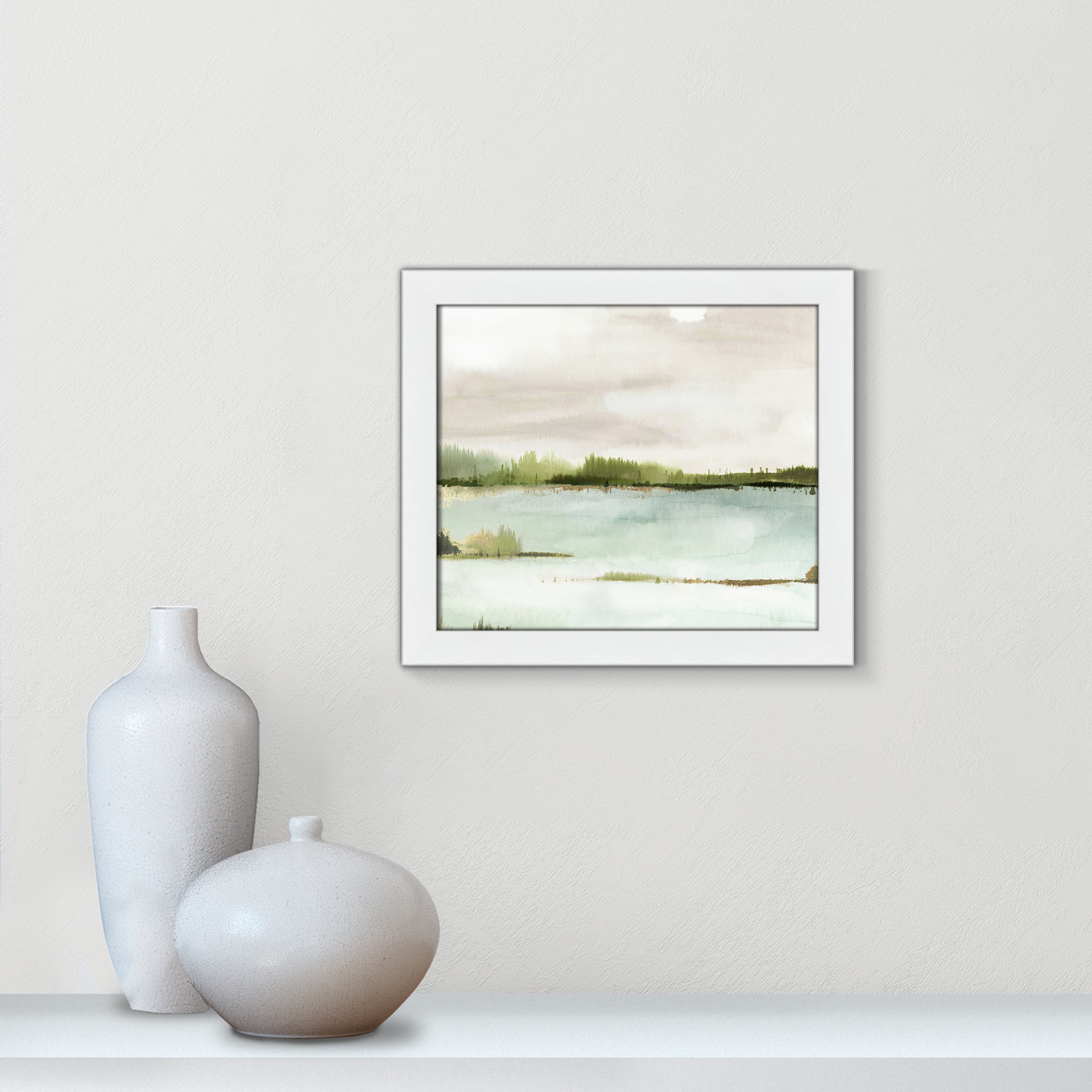 Adamsville "Silent Lake" Painting, 14" H x 16" W x 1.12" D, White Framed