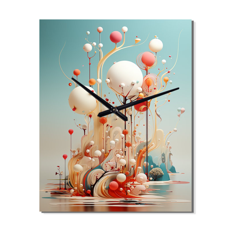 Futur paysage minimaliste abstrait blanc sphères - horloge murale moderne paysage abstrait, H 40 po x l 30 po x P 1 po