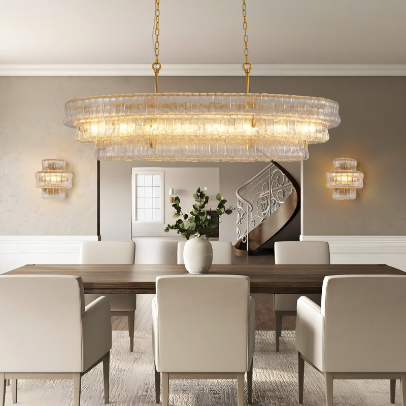 Lustre rectangulaire en laiton 8 lumières à intensité variable 8 lumières avec verre transparent 54 "