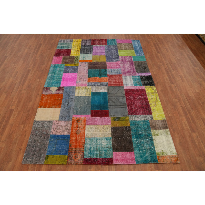Multicolor Wool Distressed Patchwork Area Rug 7x10
