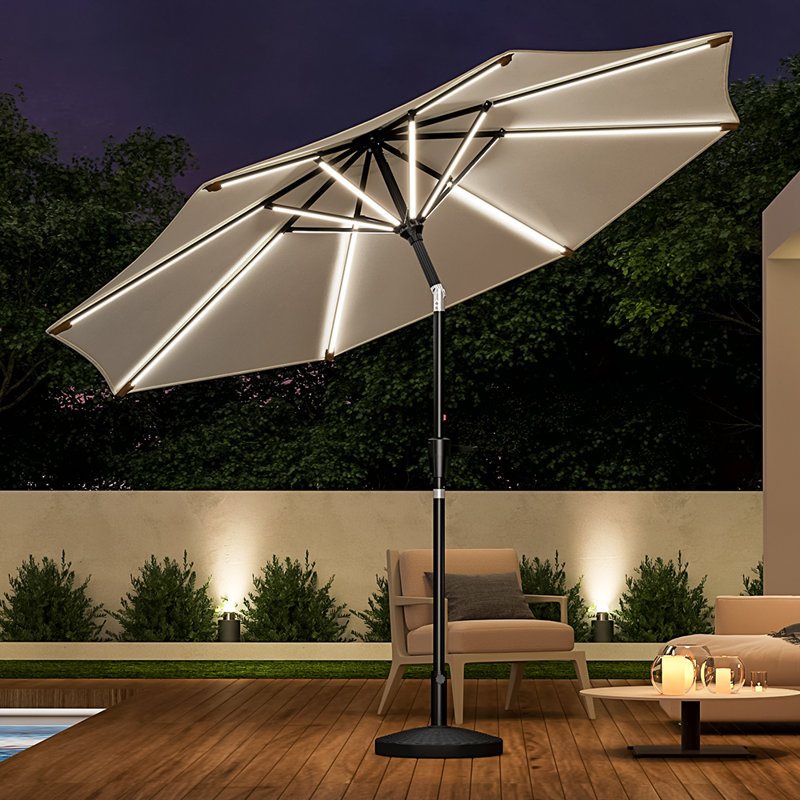 Aissa 3m Traditional Parasol with LED Light, Beige