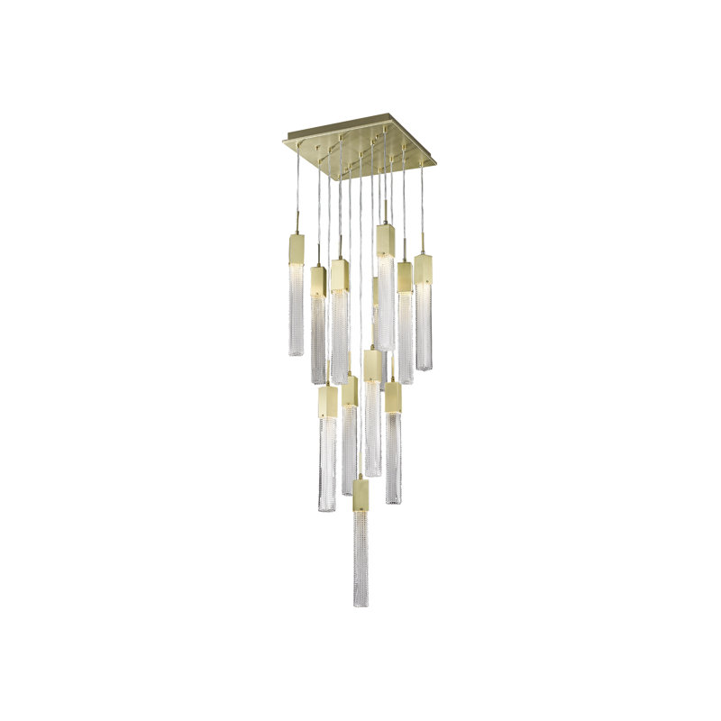 Luminaire suspendu grappe 13 lumières Boa, Laiton brossé