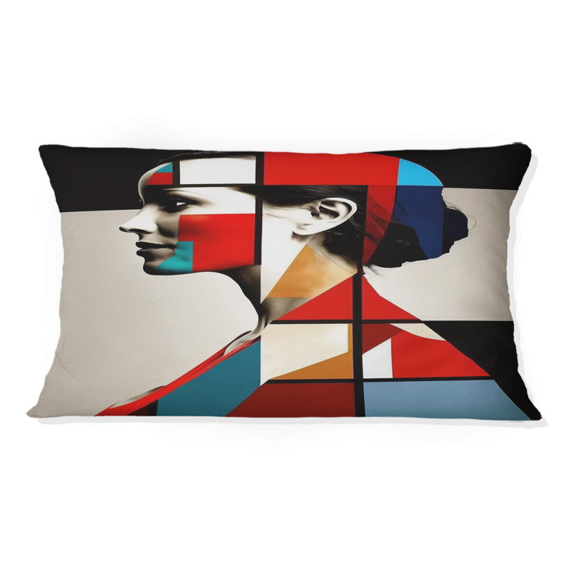 Coussin cubique en rouge et bleu - Imprimé abstrait femme