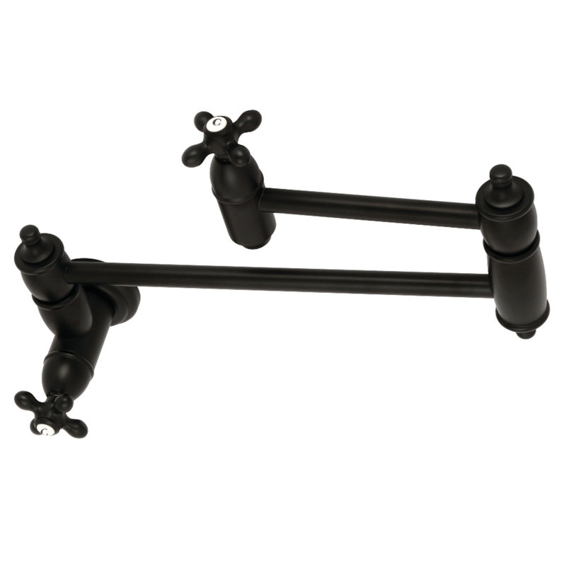 Kingston Brass Restoration Two-Handle 1-Hole Wall Mount Pot Filler Faucet, Matte Black