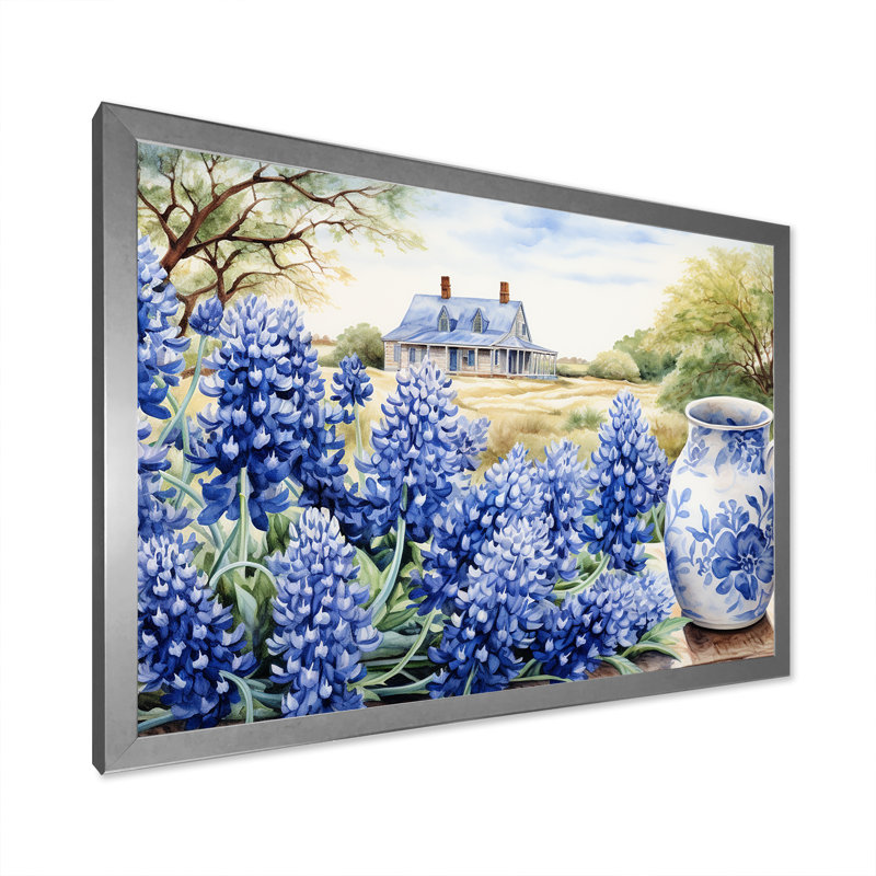 Blue Bonnets Farmhouse Still Life, reproduction d'art sur toile, Argent, H 30 po x l 40 po x P 1,5 po