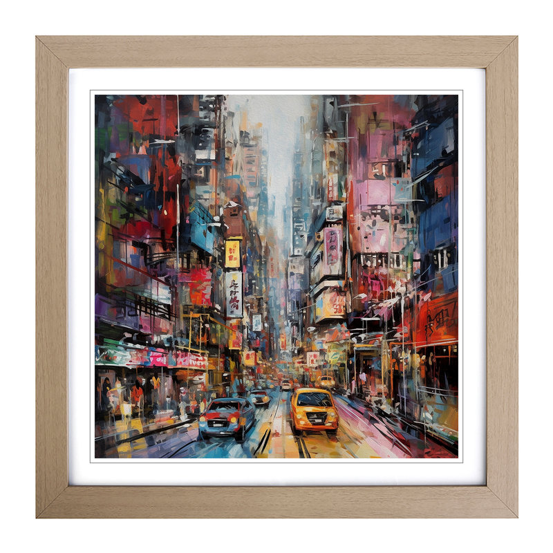 City of Hong Kong Abstract - Framed Print, Oak