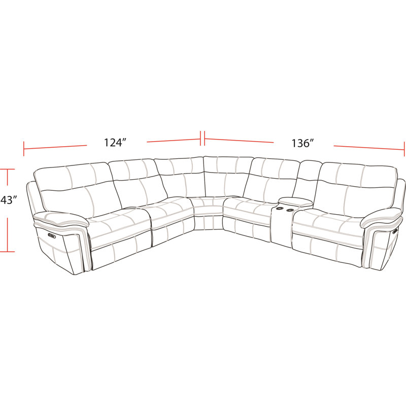 Pioche Upholstered Power Reclining L-Shaped Sectional Symmetrical, Dark Gray Polyester