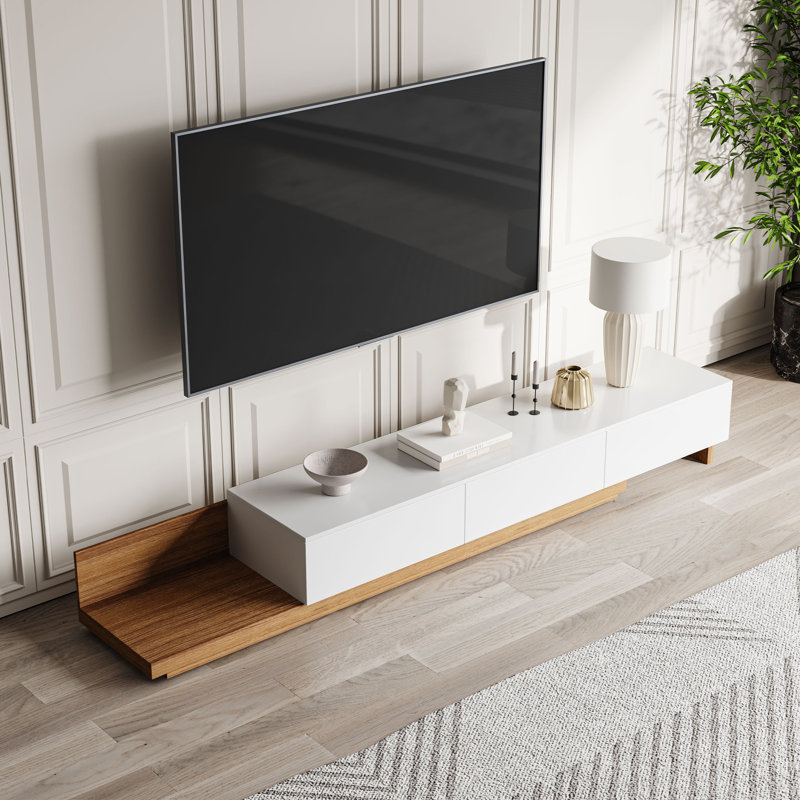 Meuble télé en bois extensible Theanna de 78,4 po, console multimédia en bois, pré-assemblé, Noir