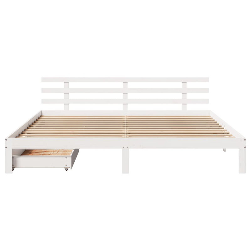 Bed Frame With Drawers Without Mattress, 200 x 200cm, White