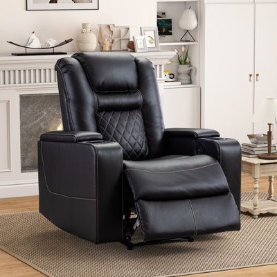 Siège de cinéma inclinable électrique en similicuir de 36,22 po de largeur, avec porte-gobelets doubles, rangement pour accoudoirs et port USB