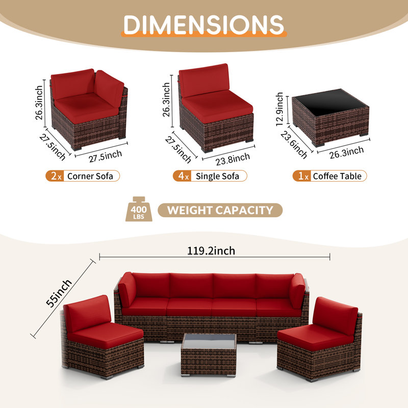 2 Piece Rattan Sectional Seating Group With Cushions