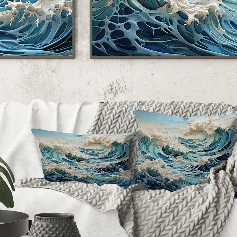 Coussin Blue Kinetic Waves I - imprimé d'art cinétique