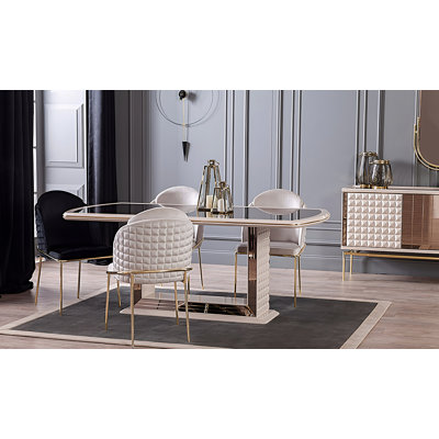 Ensemble de salle à manger de luxe pour 6 personnes avec console et miroir Valentina