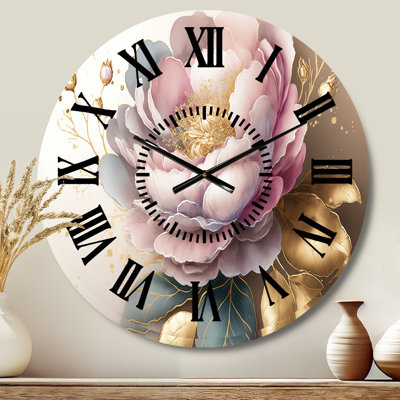 Horloge murale rose et dorée Camellia II