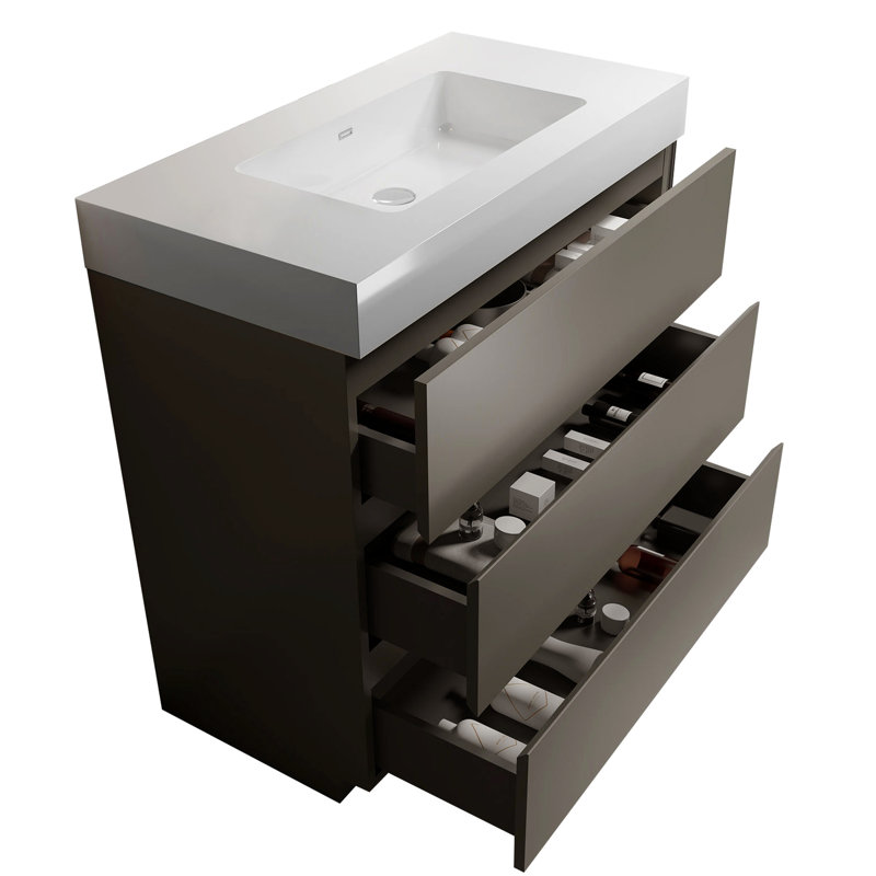 36" Bathroom Vanity Gray - Modern & Functional. Large Storage, Sleek. Silent Smooth Op. White Sink Basin. Pre-Assembled Essential. Sleek Finish, Max Storage. Smooth. Sink. Ergonomic.